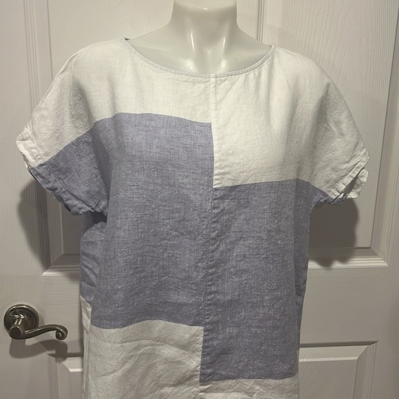 J.Jill love linen short sleeve white with blue block top size Medium - Picture 3 of 8